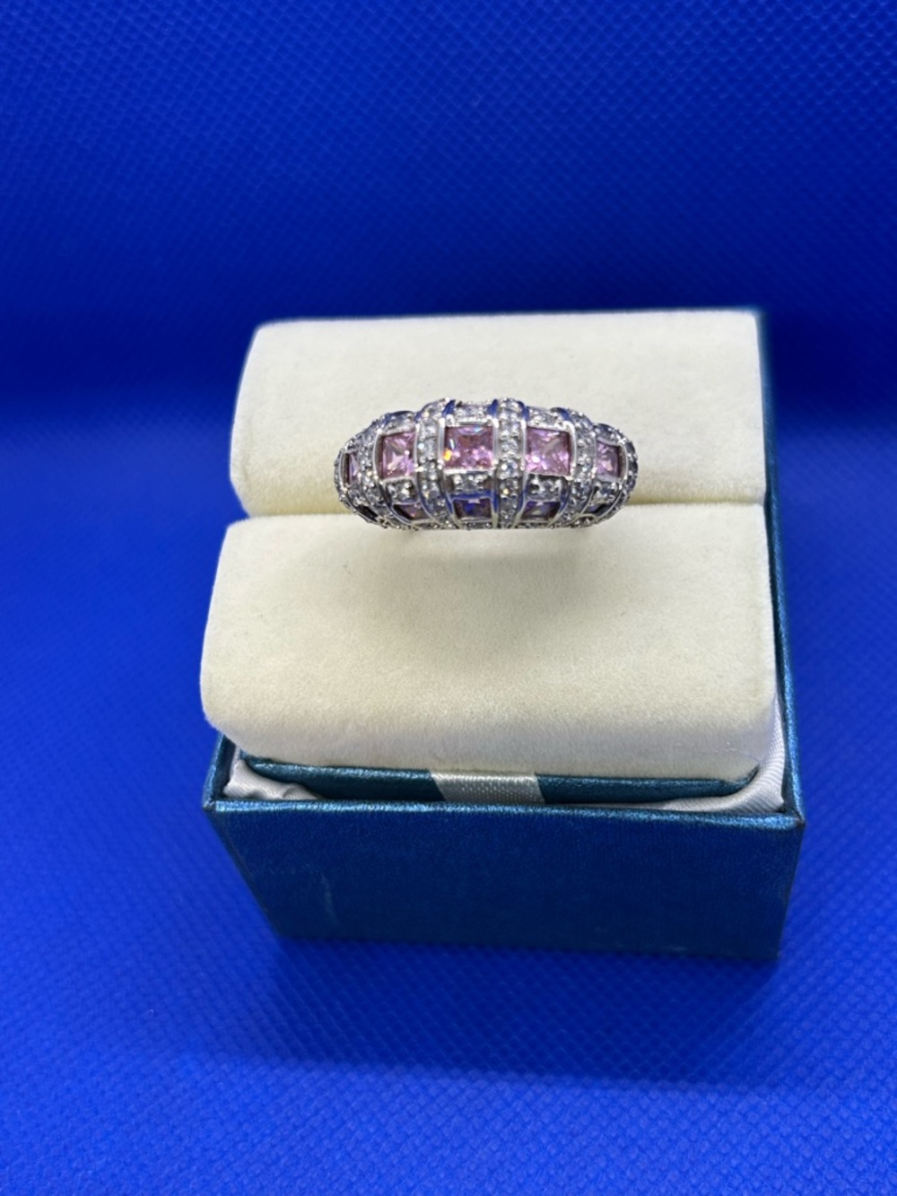 Elegant Pink Sapphire and Diamond Silver Cocktail Ring - Pink